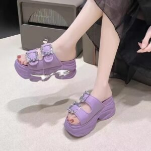 Women's platform sandals with rhinestone embellishments, perfect for petite women, summer fashion wedge sandals